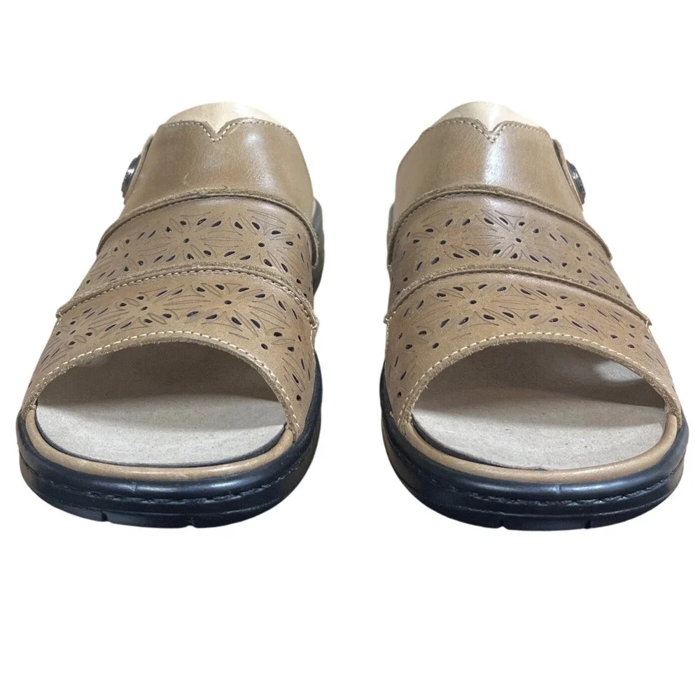 Propet WSO041L Tan Leather Laser Cut Floral Sandals Womens 8.5 X‎ Wide 2E NWOB